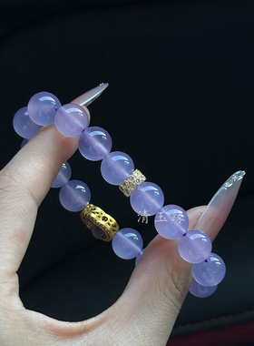 清玉缘天然玛瑙手串女款冰飘紫冰种高冰透淡紫色珠子玉髓手链原矿