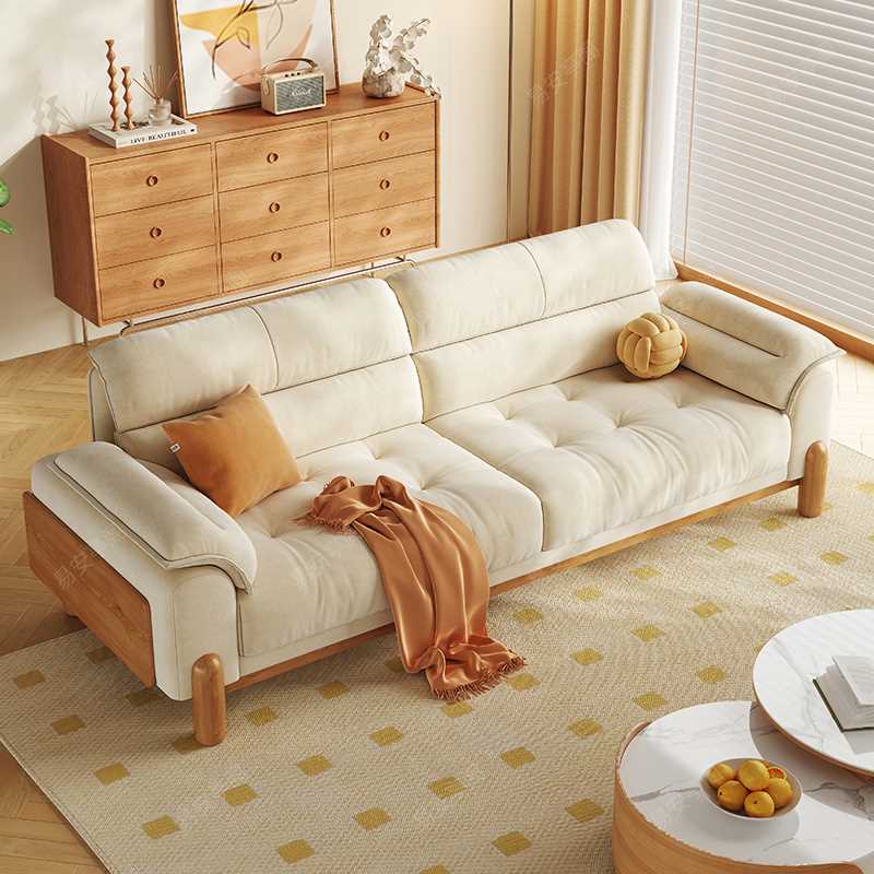 易安亭阁北欧原木风云朵沙发日式直排小户型布艺沙发客厅实木沙发