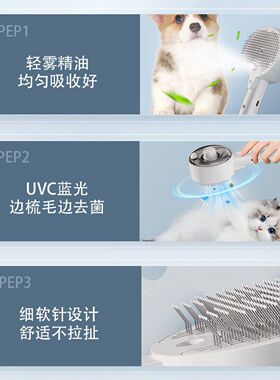 宠物喷雾按摩梳猫狗一键除毛梳毛器猫梳子猫毛梳紫外杀菌除螨用品