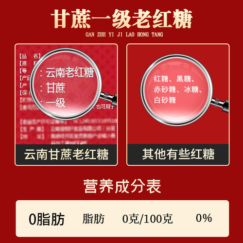 正宗云南甘蔗老红糖块纯正手工正品单独小包装姜茶大姨妈气血黑糖-图1