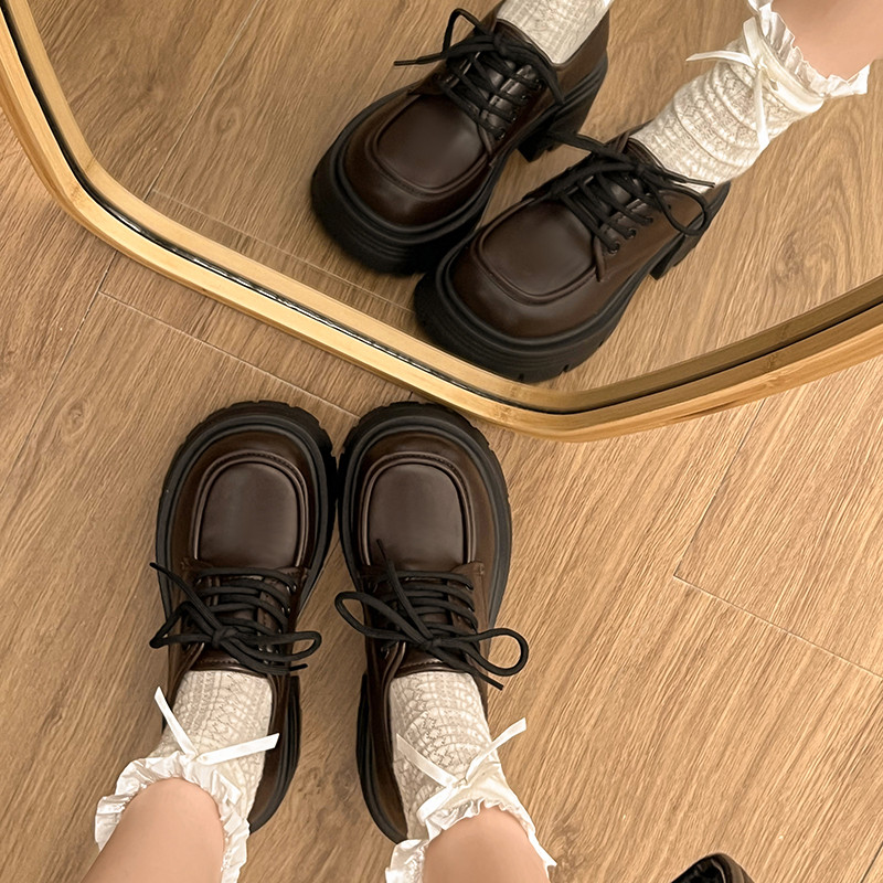 棕色复古英伦风小皮鞋女2026新款春秋百搭小个子增高厚底加绒单鞋,淘宝优惠券,粉丝福利购,淘宝优惠卷