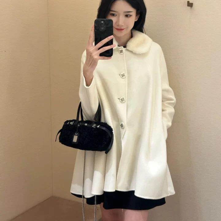 【现货】NOTHING WRITTEN赵露思同款水貂拼接羊毛斗篷外套女上衣,淘宝优惠券,粉丝福利购,淘宝优惠卷