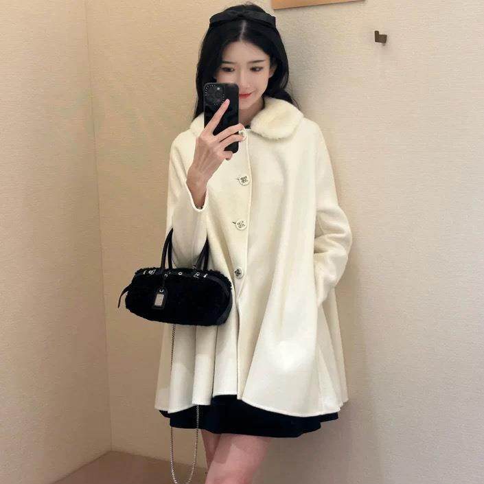 【现货】NOTHING WRITTEN赵露思同款水貂拼接羊毛斗篷外套女上衣,淘宝优惠券,粉丝福利购,淘宝优惠卷