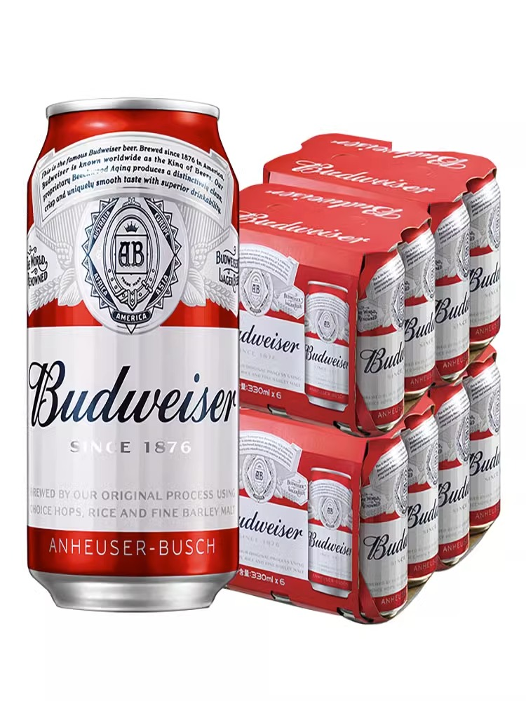 Budweiser/百威啤酒500ml*18罐一整箱大啤酒小麦经典熟啤易拉罐 - 图0