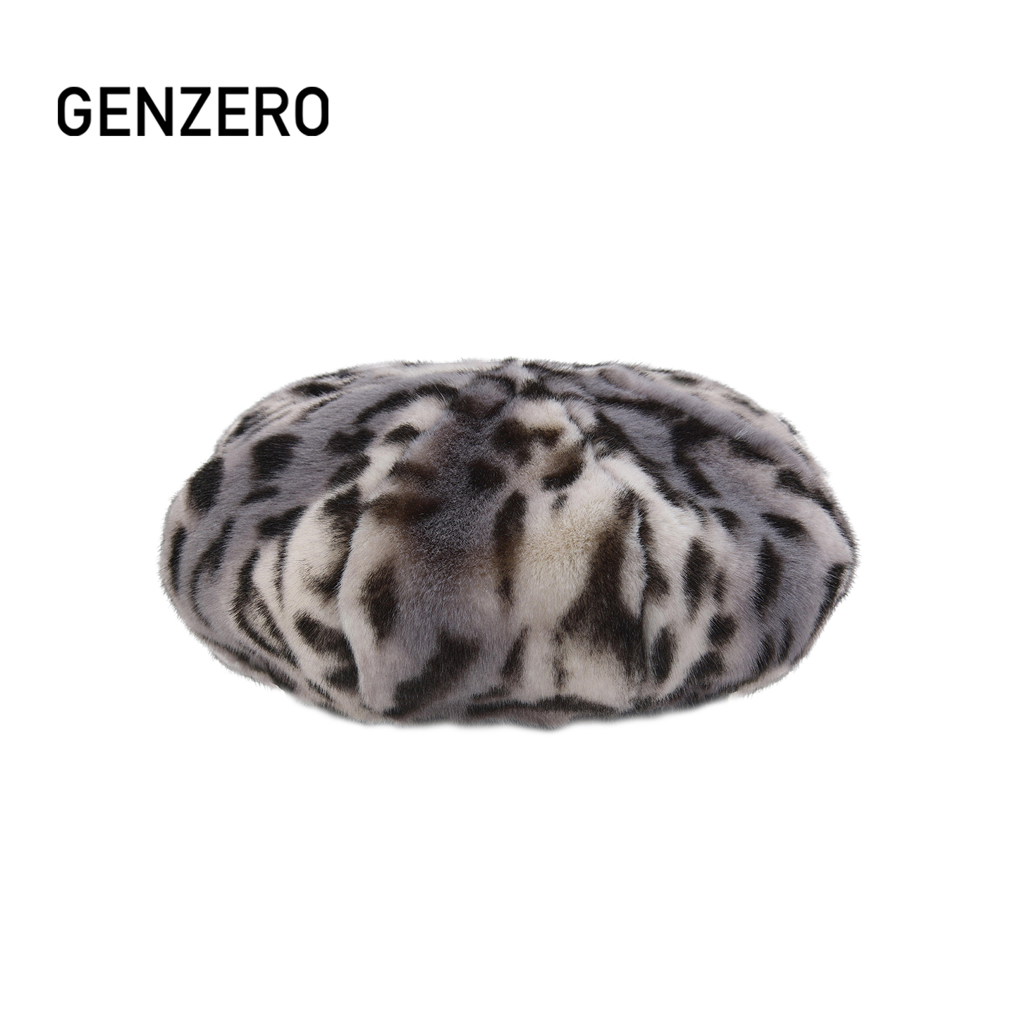 GENZERO「bow」淡紫色毛绒豹纹贝雷帽水洗牛仔磨边帽檐八角帽 - 图1