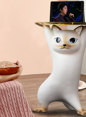 沙雕招财猫妖娆猫客厅大型玄关新房子装饰托盘Q落地摆件开业贺礼
