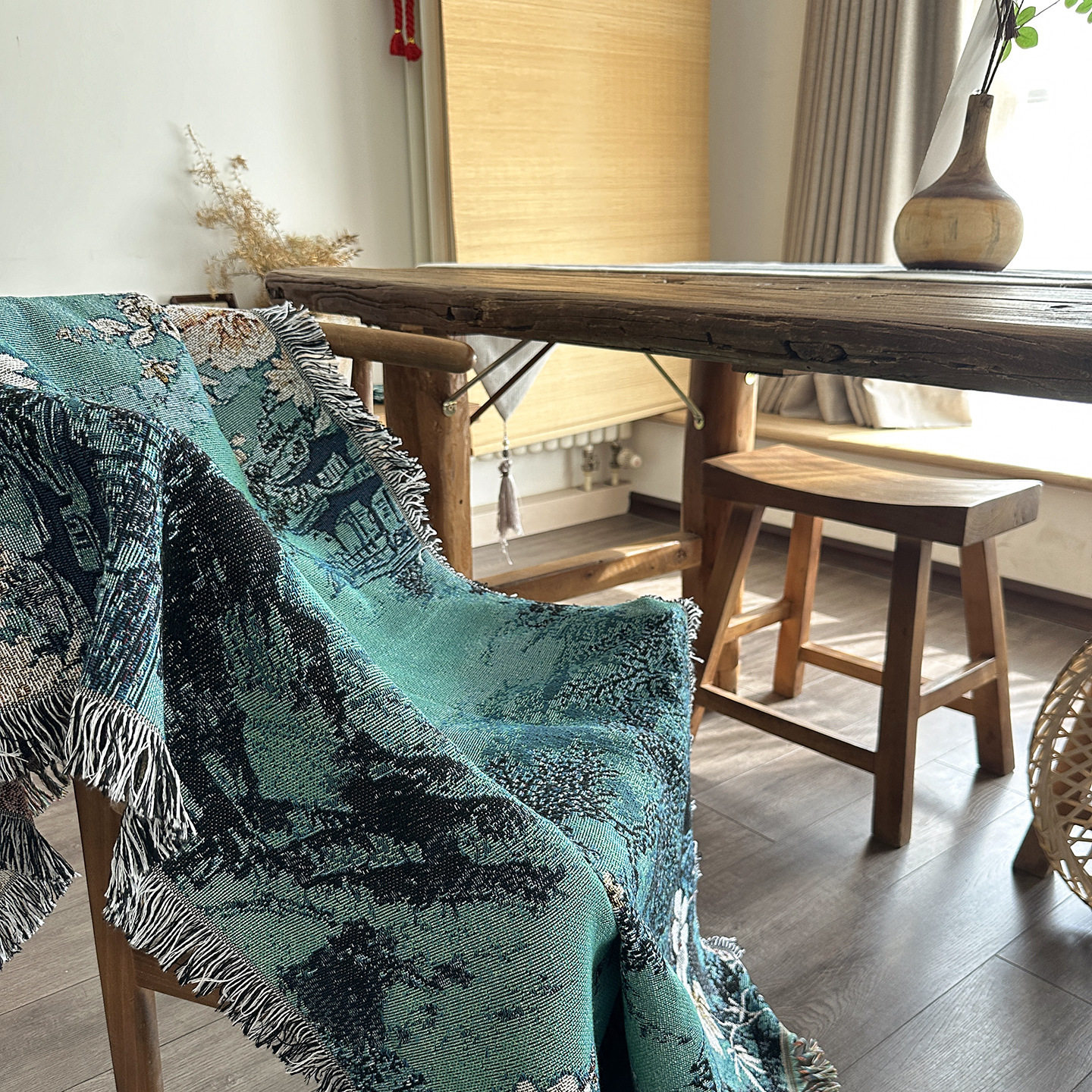 中式花卉装饰挂毯编织沙发毯单人盖毯床头墙面壁毯艺术桌布盖巾,淘宝优惠券,粉丝福利购,淘宝优惠卷