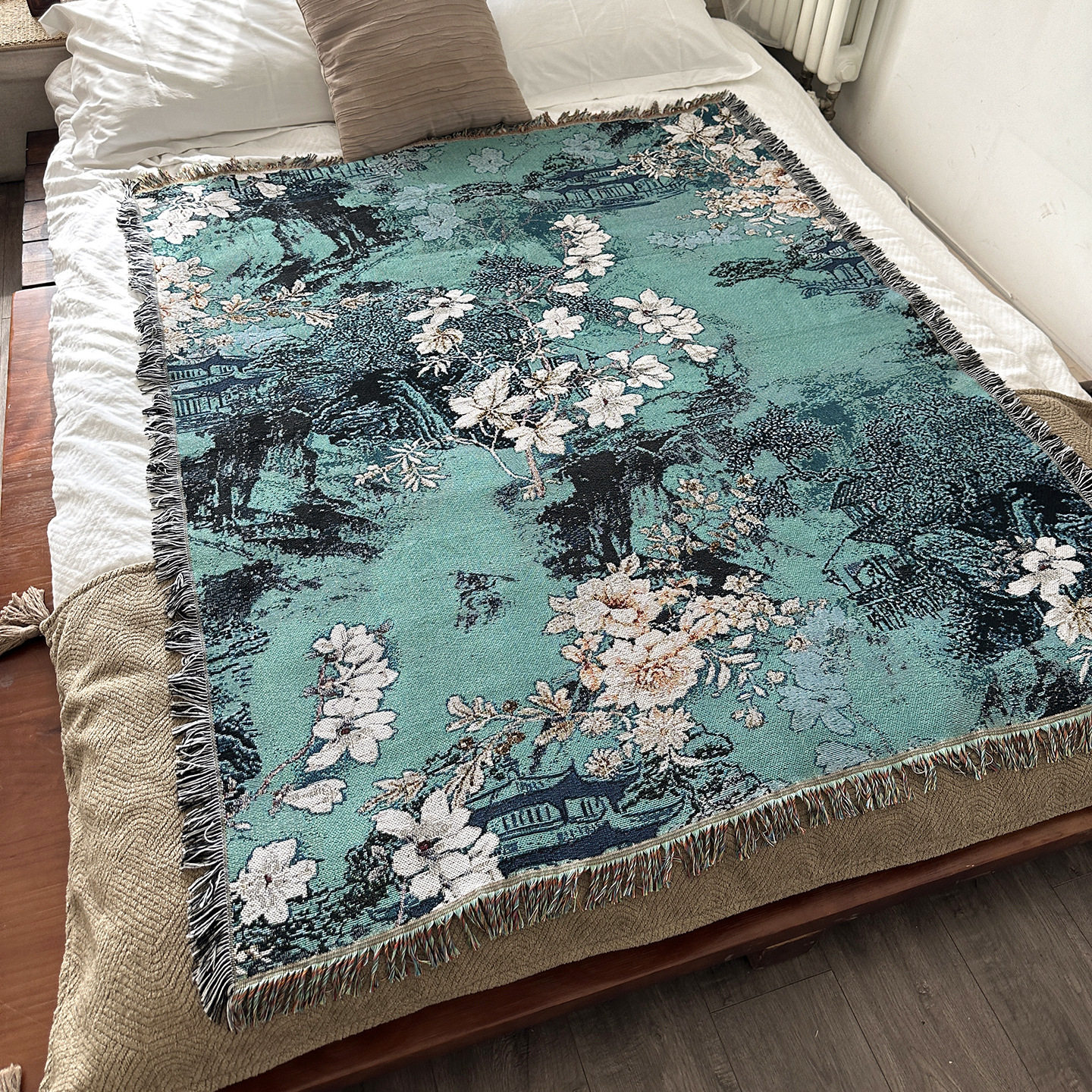 中式花卉装饰挂毯编织沙发毯单人盖毯床头墙面壁毯艺术桌布盖巾,淘宝优惠券,粉丝福利购,淘宝优惠卷