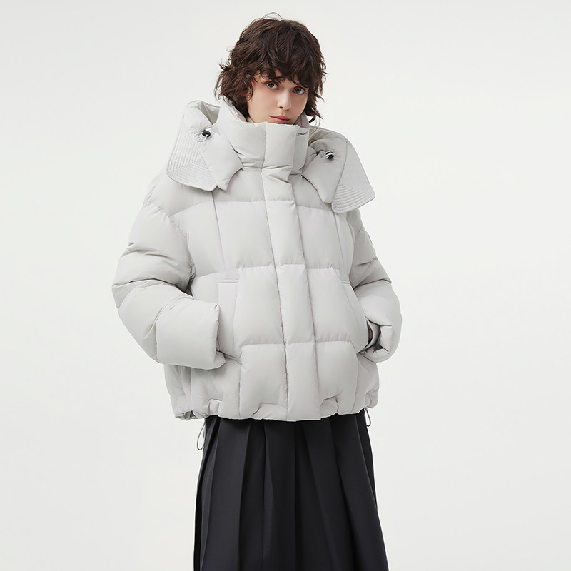 坦博尔冬季连帽撞色短款羽绒服落肩遮肉显瘦加厚保暖外套女,淘宝优惠券,粉丝福利购,淘宝优惠卷