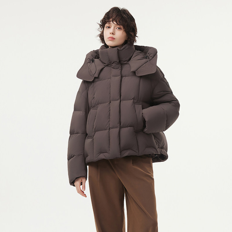 坦博尔冬季连帽撞色短款羽绒服落肩遮肉显瘦加厚保暖外套女,淘宝优惠券,粉丝福利购,淘宝优惠卷