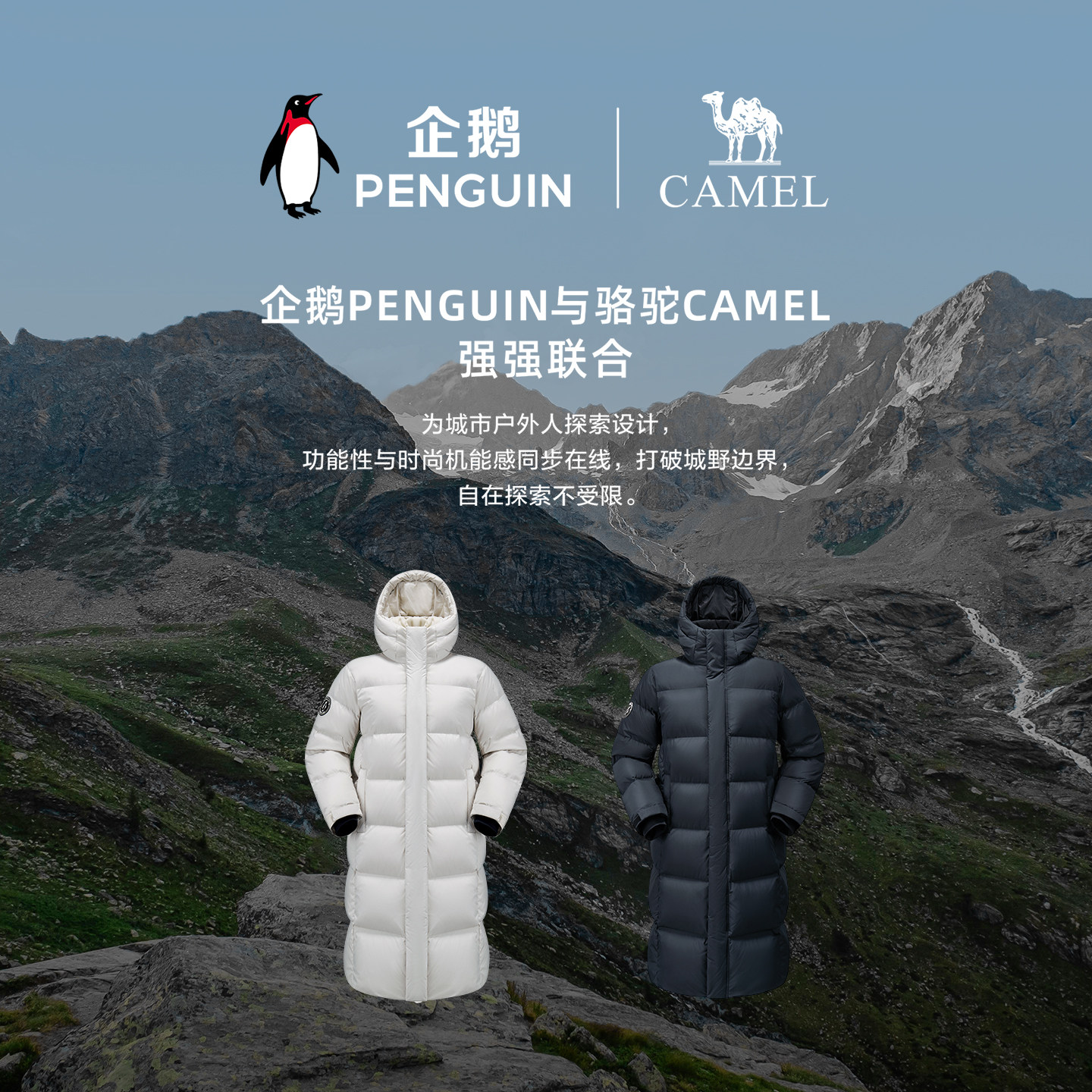 企鹅【火山岩】羽绒服男女中长款2025冬季过膝保暖面包服连帽外套,淘宝优惠券,粉丝福利购,淘宝优惠卷