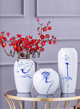 陶瓷小花手绘新中式青花花器茶桌摆件客厅装饰书房纯手工花艺