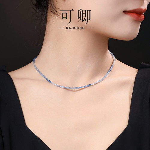 可卿珠宝 清雅 海蓝宝项链女18k金串珠颈链锁骨链彩宝正品礼物 - 图0
