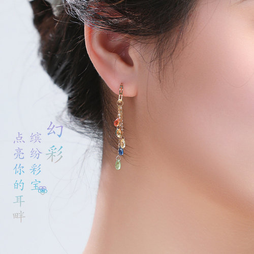 可卿珠宝 幻彩 蓝宝石耳线18k金彩色水滴刻面正品彩宝女礼 - 图0