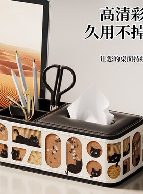 萌趣猫咪抽纸盒轻奢高级感家用客厅茶几卧室书桌杂物收纳纸巾盒