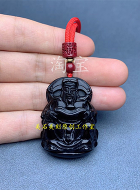 男女黑曜石财神爷毛衣链朱砂