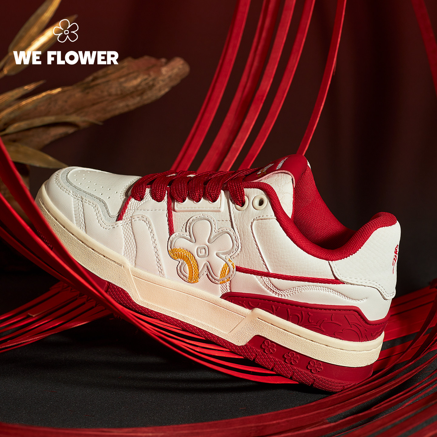 We flower小花鞋幸运红冬季皮面男女同款厚底耐磨皮面运动休闲鞋,淘宝优惠券,粉丝福利购,淘宝优惠卷