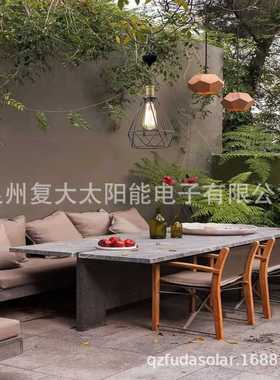 新品太阳能欧式简约灯笼复古钨丝灯泡线条铁艺灯笼户外花园庭院灯