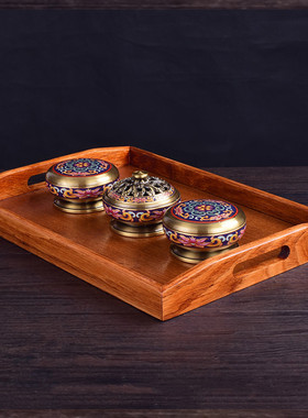 佛具黄铜戒定真香拈香套装寺庙用品彩檀香炉托盘香粉盅檀香罐