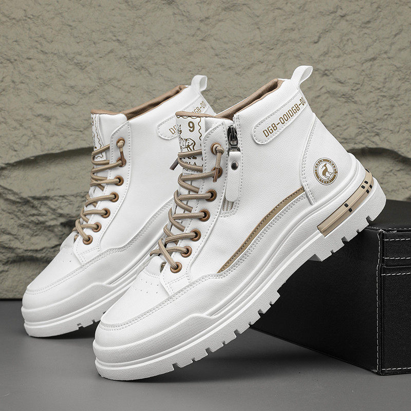 高帮男鞋夏季休闲运动英伦风工装鞋青少年潮流皮面白色机车马丁靴,淘宝优惠券,粉丝福利购,淘宝优惠卷