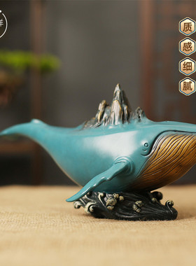 彩铜鲸山黄铜工艺品送礼家居摆件