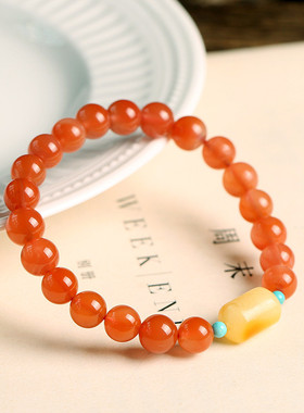 天然南红蜜蜡手串女款樱桃红玛瑙手链手镯散珠配饰批发手链简约玛