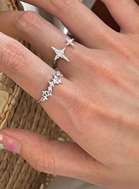 超仙锆石星芒金属开口戒指套装女韩国小众个性简约百搭气质指环
