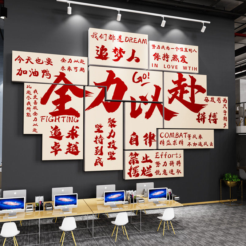 员工团队激励志标语墙贴画办公室墙面装饰氛围布置公司企业文化墙,淘宝优惠券,粉丝福利购,淘宝优惠卷