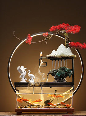 倒流香禅意流水喷泉摆件创意中式灯圈鱼缸办公室玄关招财开业礼品