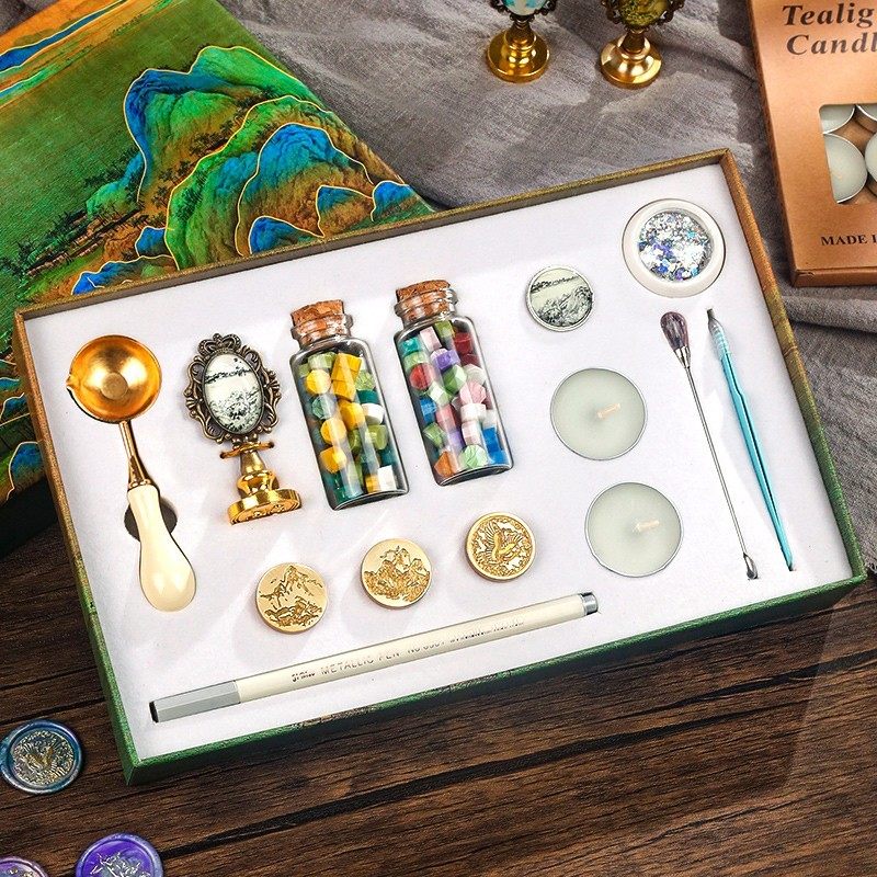 千里江山火漆套装手账工具章头蜡粒炉子熔炉新手火星便宜信封请柬,淘宝优惠券,粉丝福利购,淘宝优惠卷