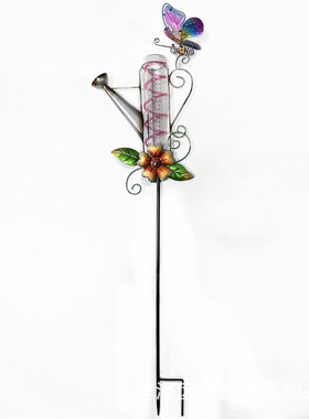 太阳能量雨器太阳能铁艺金属花插工艺品地插花园装饰园林插件