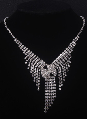 新娘饰品婚纱套链女士爪链镶钻满钻流苏水钻项链耳环套装结婚配饰