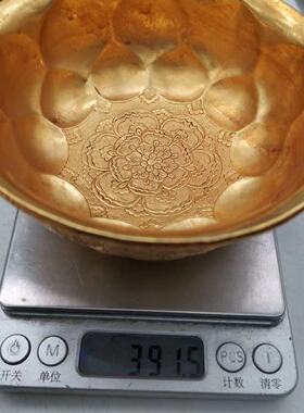 收藏仿古铜加厚鎏金大唐金碗镀金铜文玩乡下古董古玩老物件