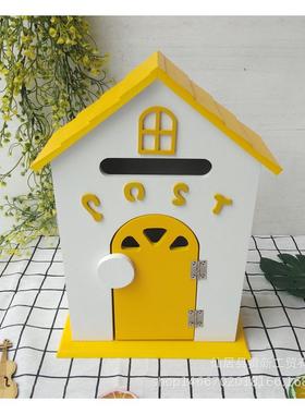 意见箱彩绘木质信报箱摄影道具邮箱家居幼儿园收纳箱小木屋装饰品