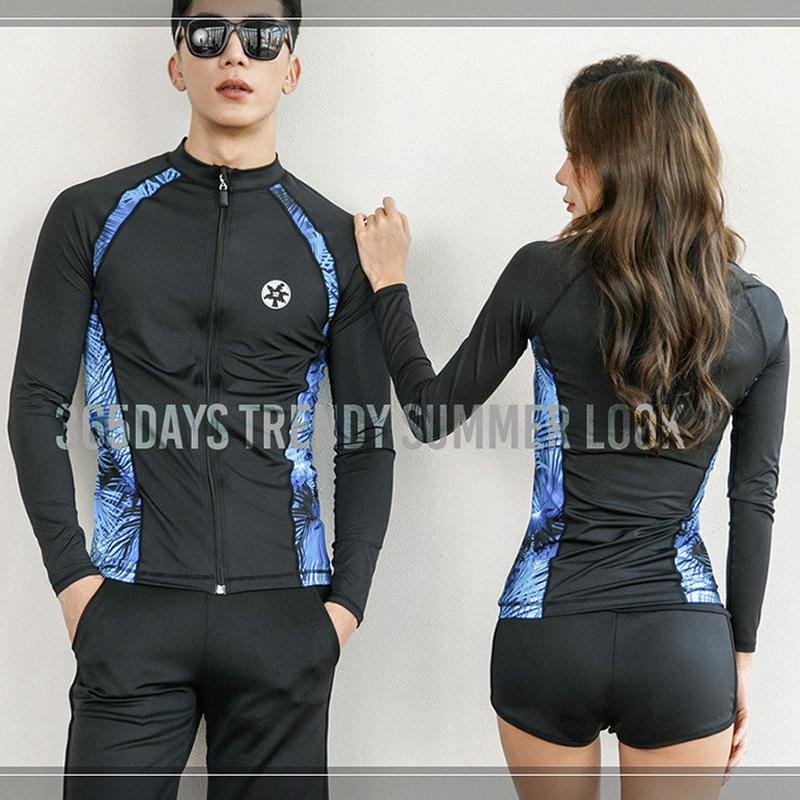 韩国情侣长袖潜水服分体游泳衣水母浮潜冲浪服男女防晒速干衣套装 - 图2