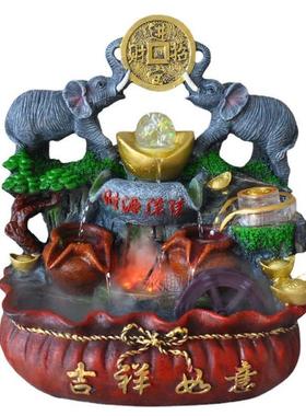 工艺品新品喷泉流水鱼缸大象双象微景观摆件假山创意室内摆件