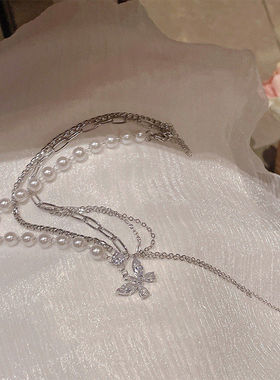 夏天长款配裙子蝴蝶珍珠颈链轻奢小众精致女士2025新款锁骨链厂家