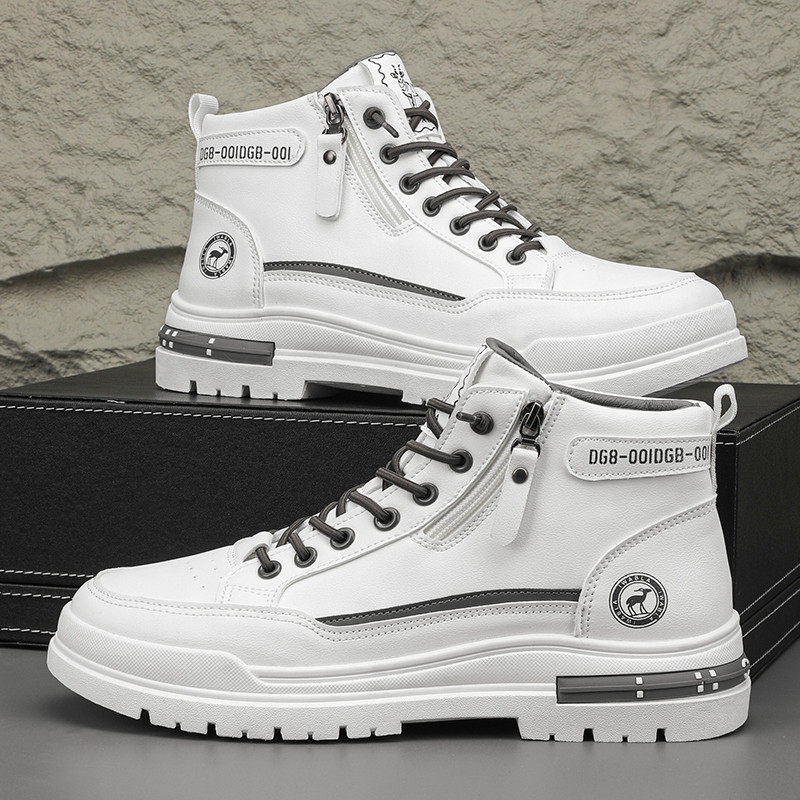 高帮男鞋夏季休闲运动英伦风工装鞋青少年潮流皮面白色机车马丁靴,淘宝优惠券,粉丝福利购,淘宝优惠卷