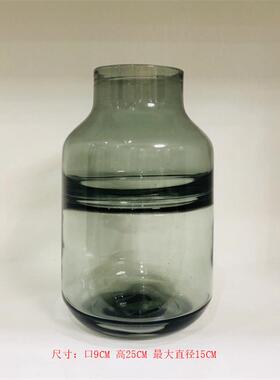 bbglasss保北玻璃 人工吹制花瓶摆件插花器皿绿色灰色玻璃花瓶