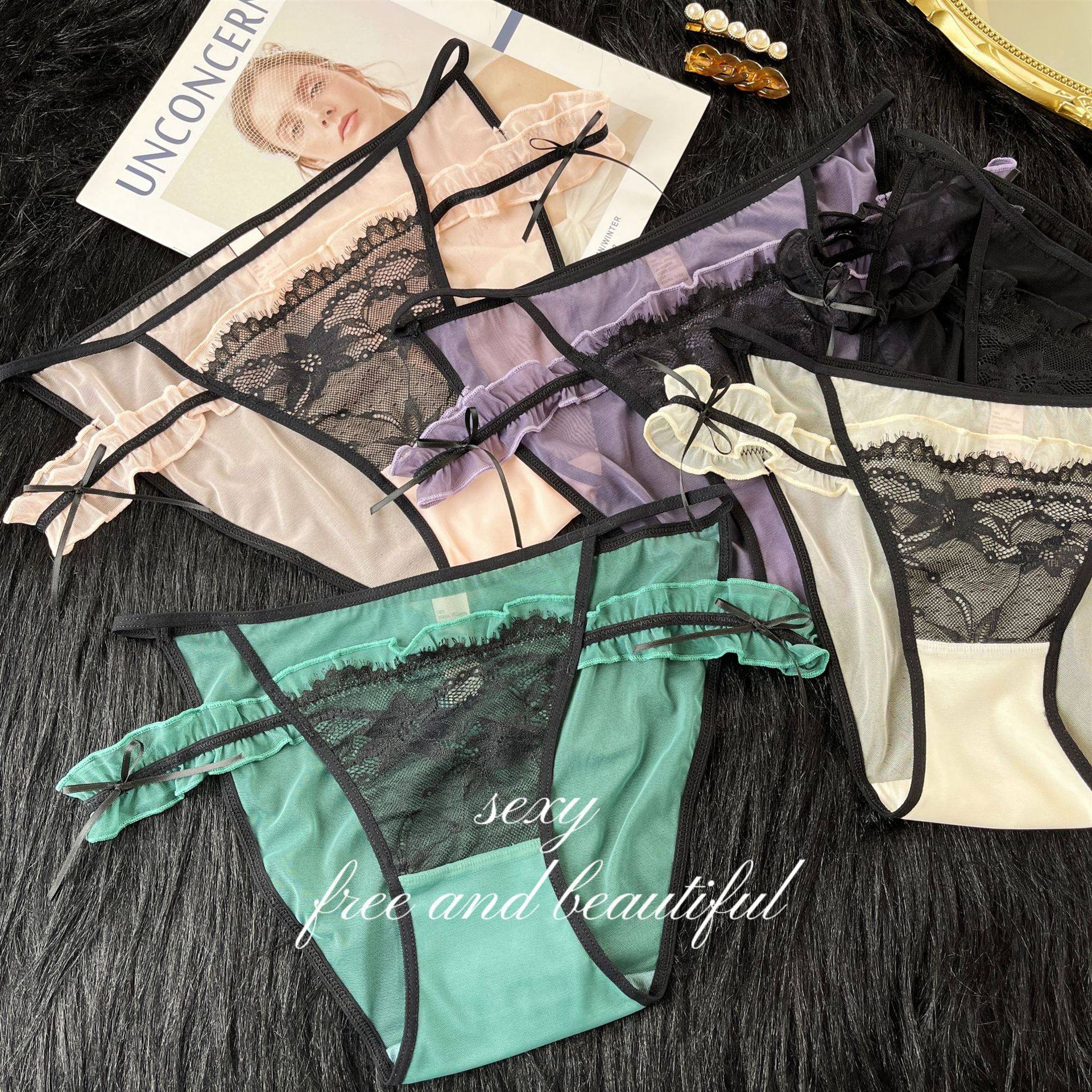 E1-318钓系法式中腰纯欲女镂空性感网纱甜美蝴蝶结透气亲肤三角裤,淘宝优惠券,粉丝福利购,淘宝优惠卷