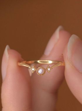 《西柚氧》【白月光】合成珍珠钻石戒指简约日系个性小众