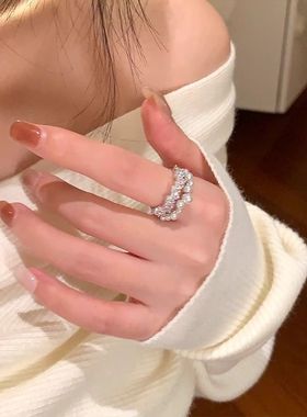 《西柚氧》925银戒指女星河璀璨仿真珍珠双层开口食指戒小众指环