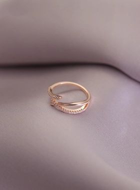《西柚氧》925纯银戒指女新款交叉开口个性简约时尚满钻闺蜜指环