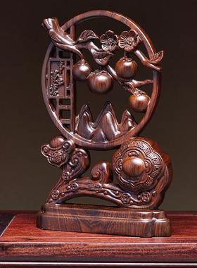 黑檀木雕事事如意柿子摆件实木入户玄关客厅酒柜桌面装饰居家好物