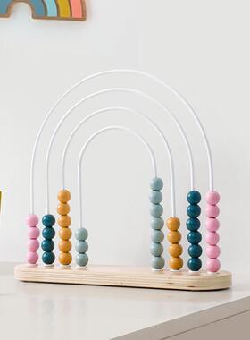 算珠架摆件样板间儿童房家居饰品软装卧室创意木质书房桌面装饰品