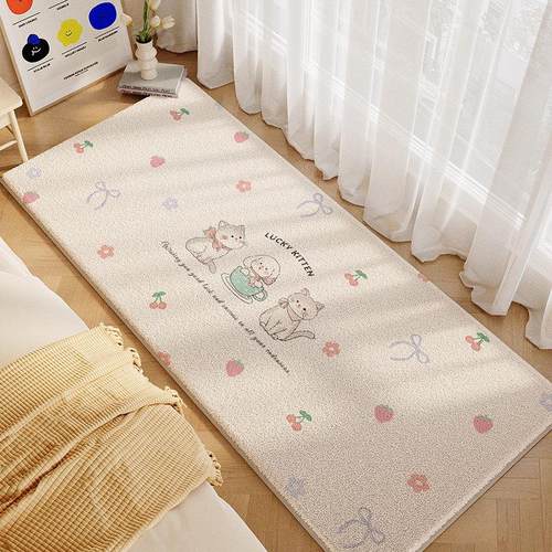 公主风床边毯2025新款卧室床边地毯儿童房床前免打理可爱毛绒脚垫 - 图0