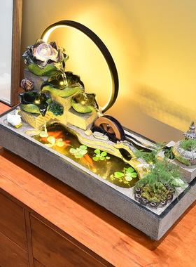 中式流水生财摆件喷泉鱼缸造景循环水客厅玄关入户风水轮乔迁开业