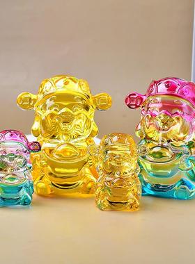 琉璃黄水晶小财神爷开过的光摆件招财店铺开业家用办公室桌面装饰