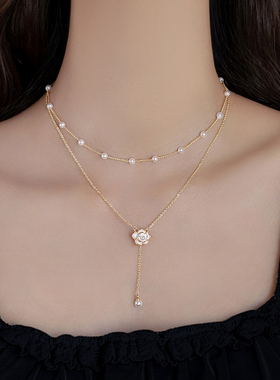 轻奢山茶花珍珠项链女202