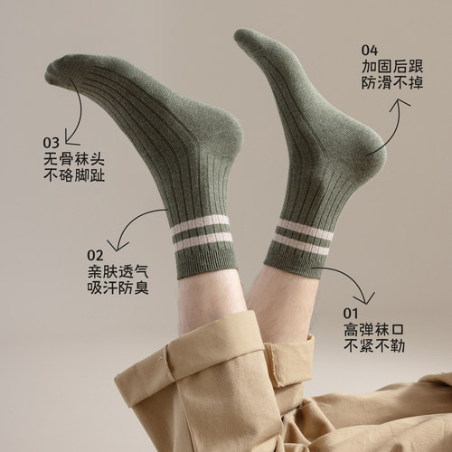 诸暨袜子男士春秋冬季中筒袜纯棉无骨运动防臭长筒长袜ins潮男生 - 图2